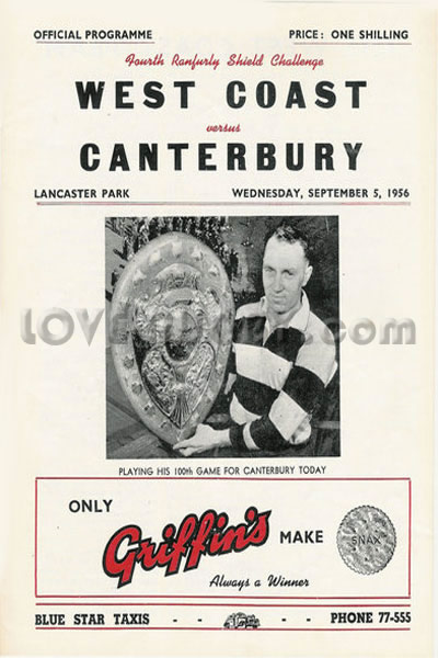 1956 Canterbury v West Coast  Rugby Programme